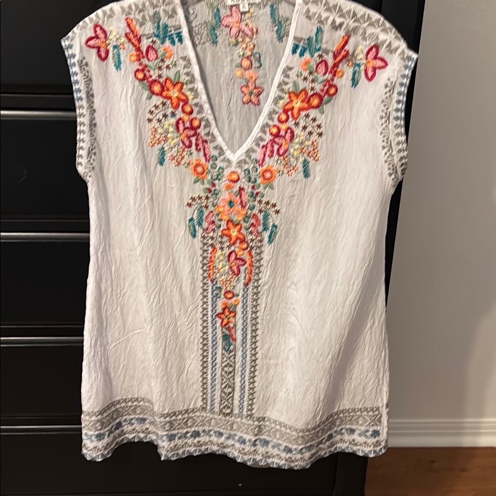 Adore White Embroidered Blouse with Bohemian Flair